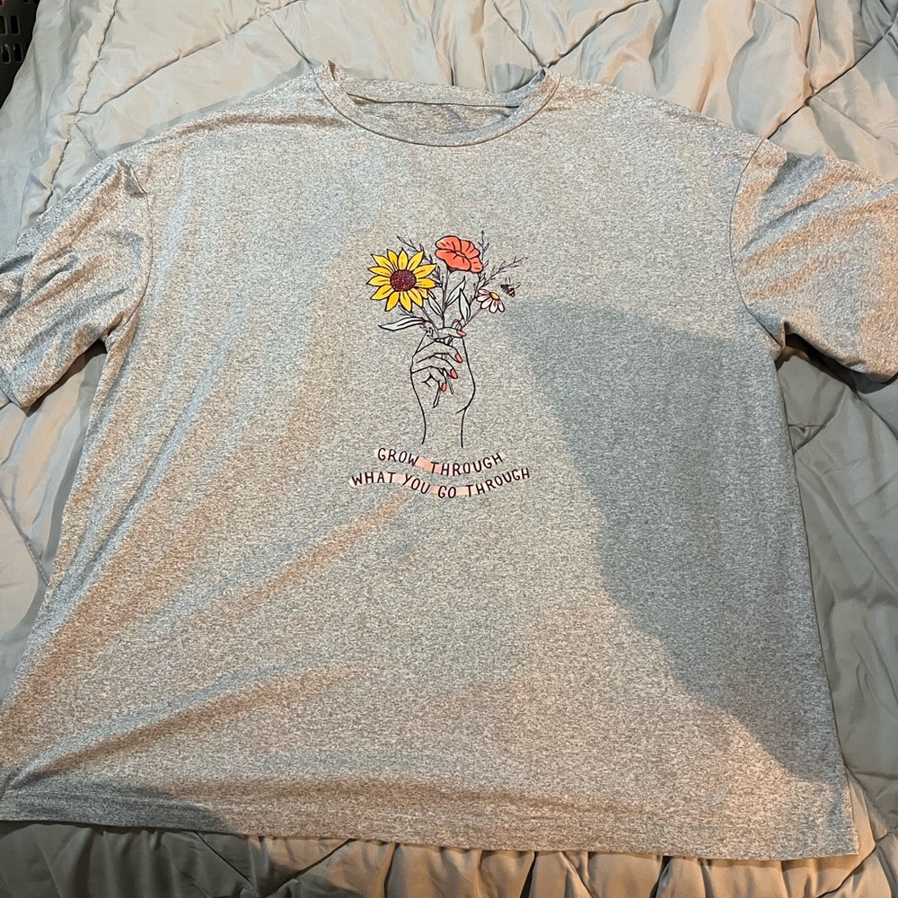 Gray Graphic T-Shirt with Floral Design